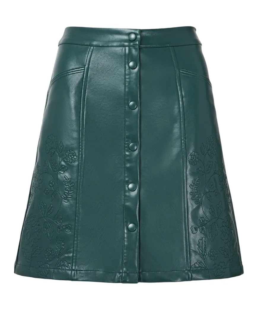 Enchanting Embroidered Pu Skirt