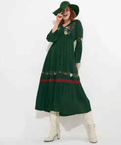 Folky Floral Embroidered Dress