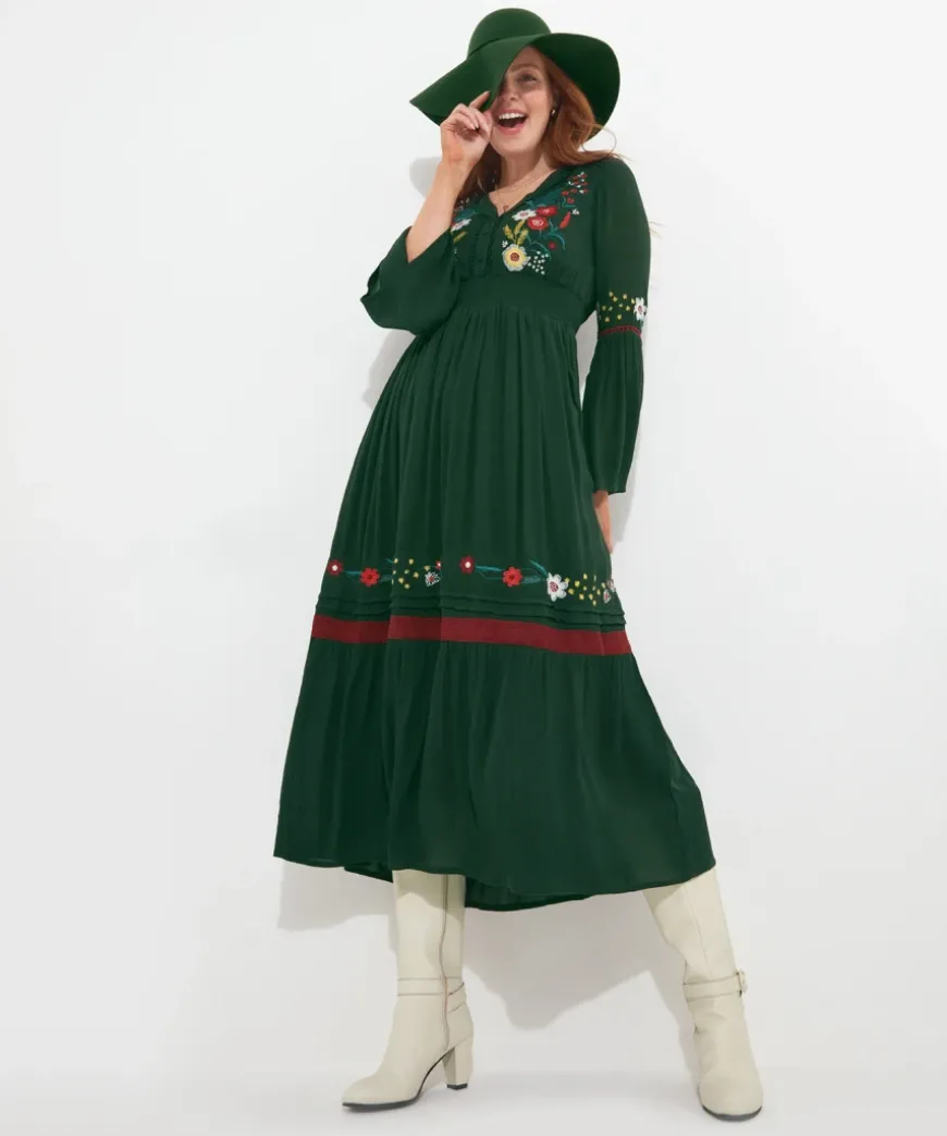 Folky Floral Embroidered Dress
