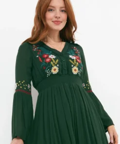 Folky Floral Embroidered Dress