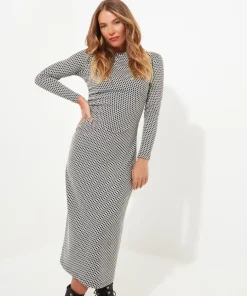 Geo Jacquard Ruched Side Jersey Dress