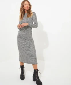 Geo Jacquard Ruched Side Jersey Dress