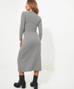 Geo Jacquard Ruched Side Jersey Dress