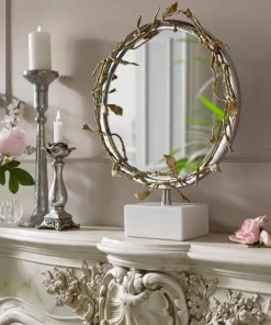 Nouveau Brass Table Mirror With Stone Base