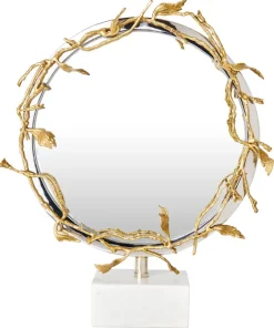 Nouveau Brass Table Mirror With Stone Base