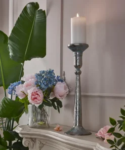 Nouveau Distressed Blue Candle Holder