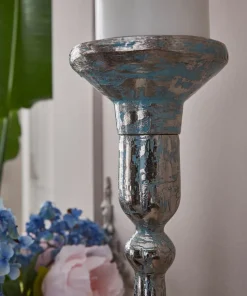 Nouveau Distressed Blue Candle Holder