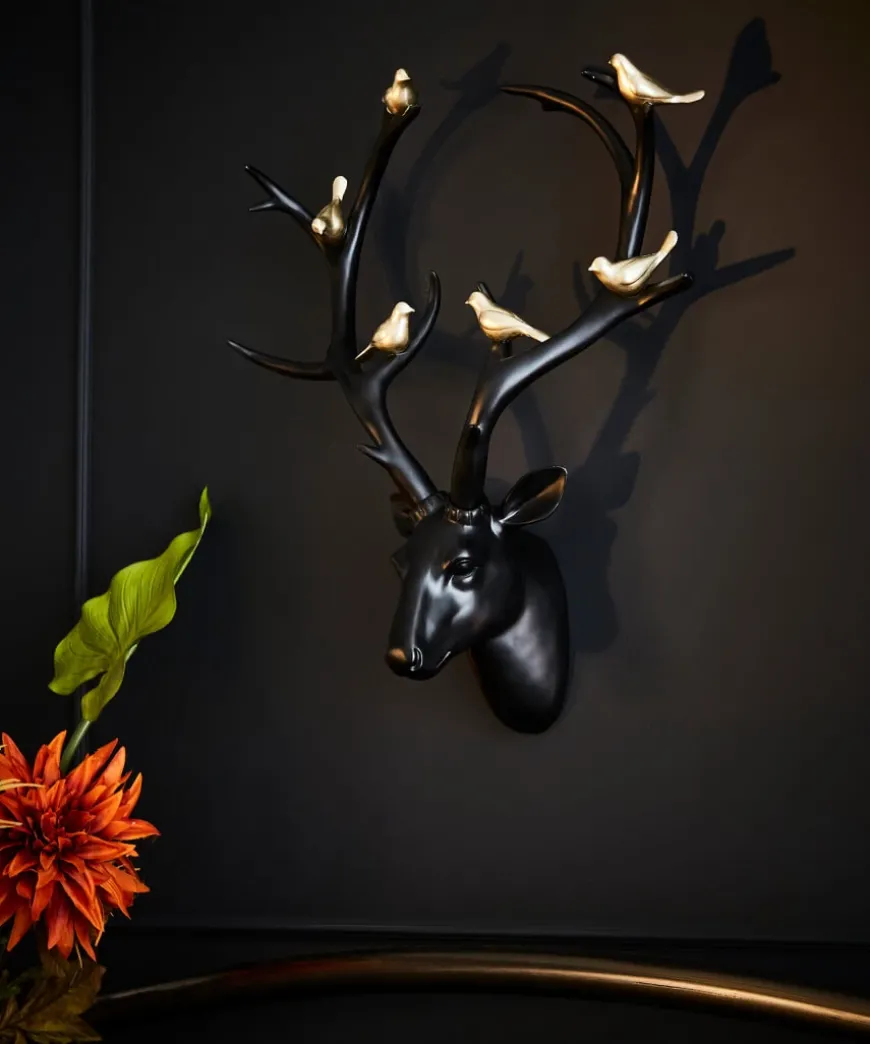 Rebel Deer Head With Gold Birds
