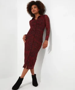 Ruched Front Button Through Mesh Dress