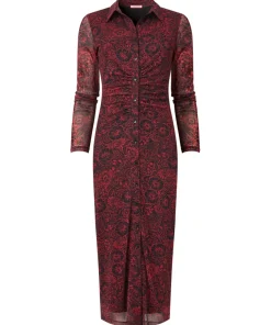 Ruched Front Button Through Mesh Dress