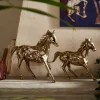 Set Of 2 Cast Iron Antique Gold Horse Statues