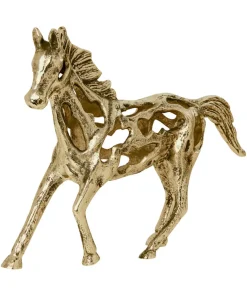 Set Of 2 Cast Iron Antique Gold Horse Statues