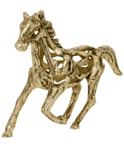 Set Of 2 Cast Iron Antique Gold Horse Statues