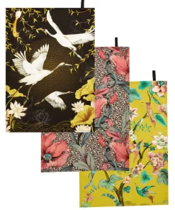 Set Of 3 Dramatic Design Print Teatowels