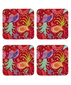 Set Of 4 Folk Floral Coasters