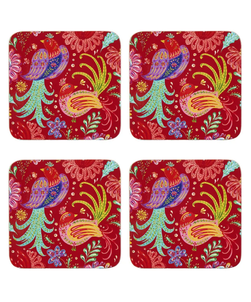 Set Of 4 Folk Floral Coasters