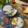 Set Of 4 Folk Floral Dinner Plates