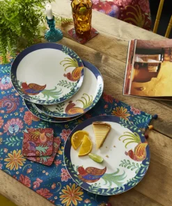 Set Of 4 Folk Floral Dinner Plates