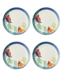 Set Of 4 Folk Floral Dinner Plates