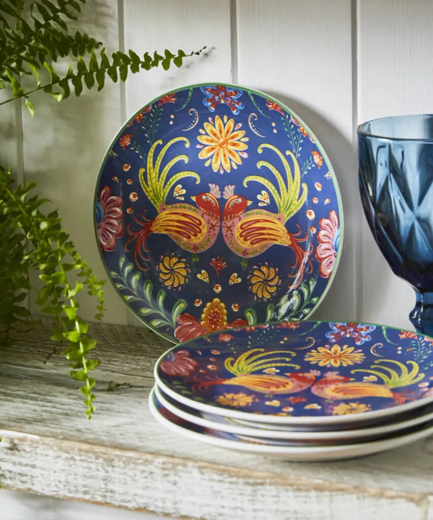 Set Of 4 Folk Floral Side Plates