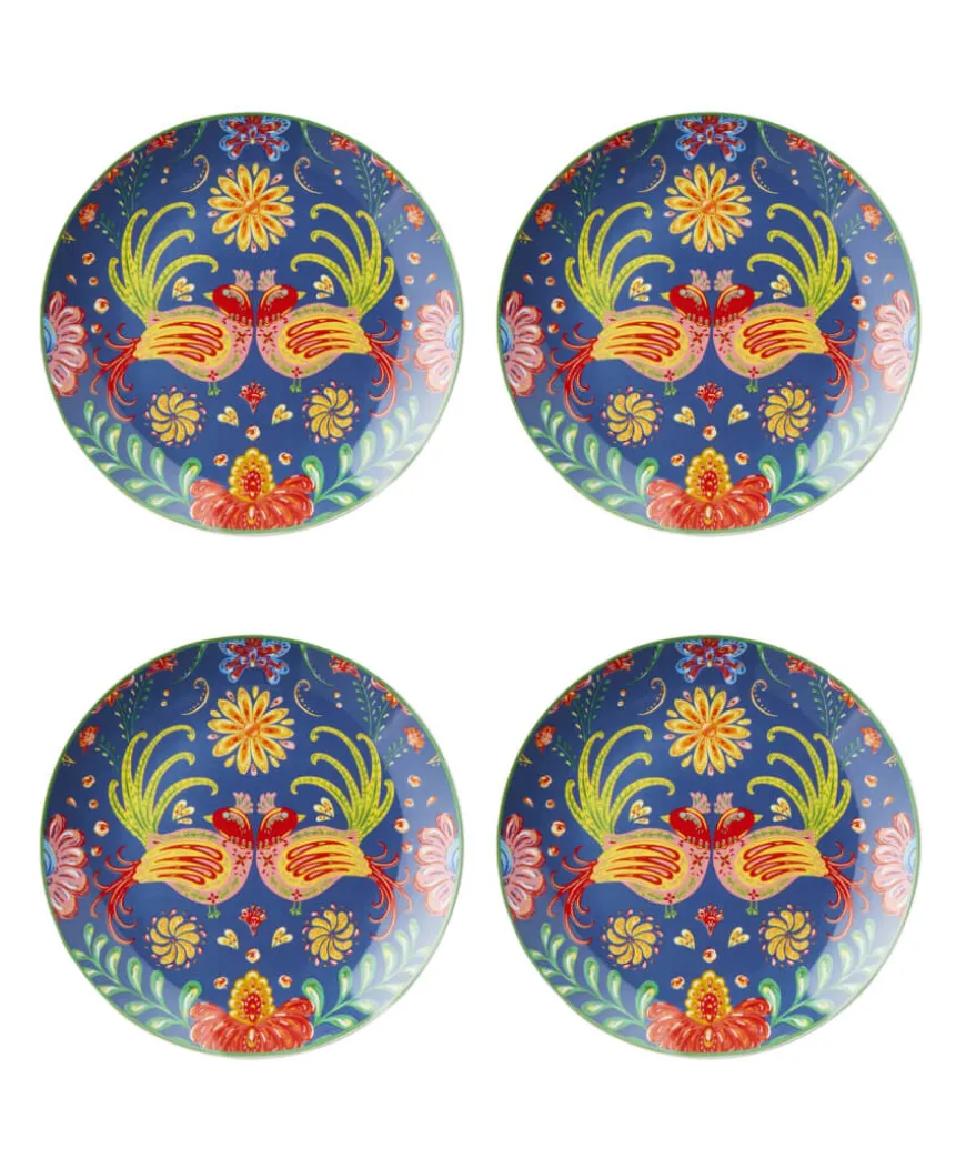 Set Of 4 Folk Floral Side Plates