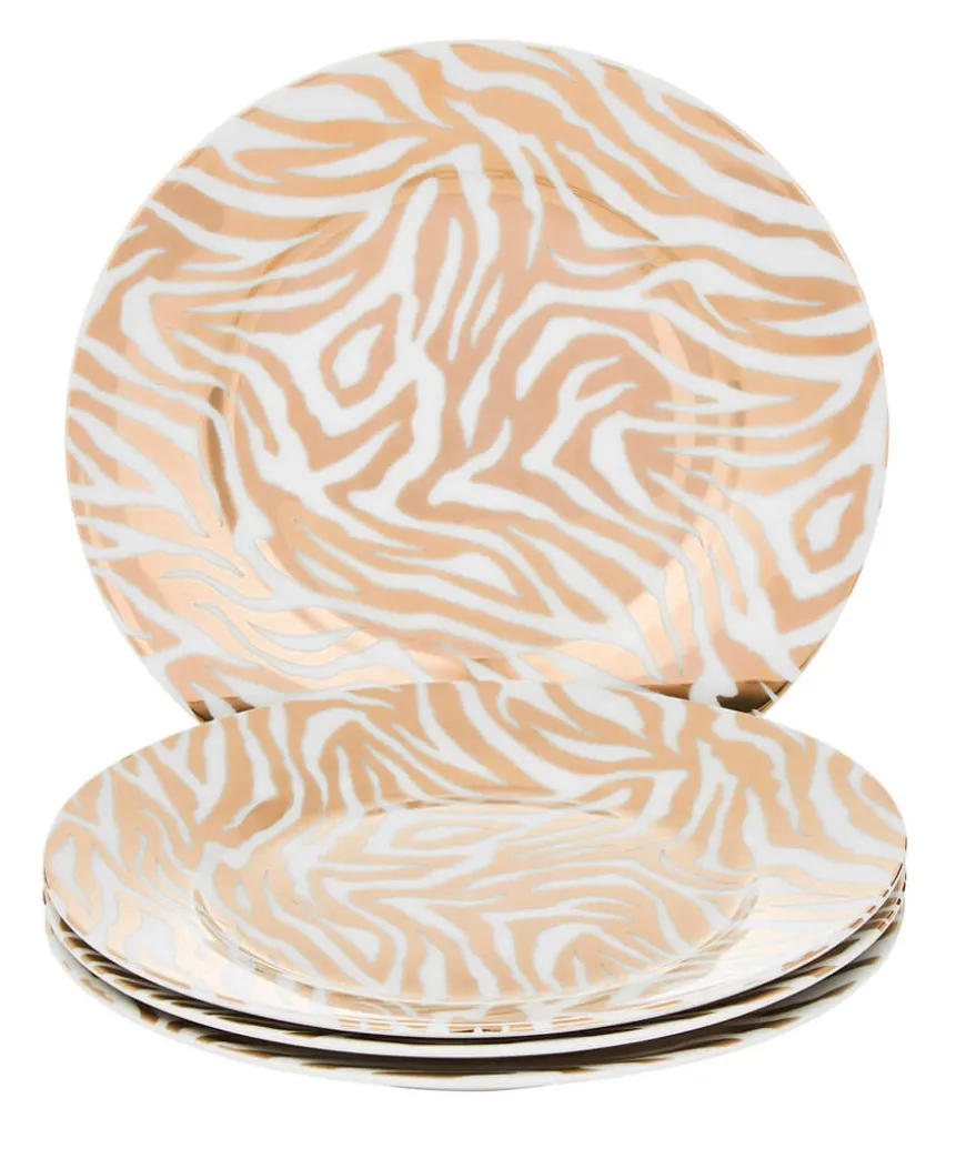 Set Of 4 Gold Metallic Zebra Side Plates