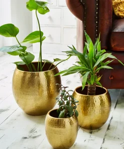 Set Of 3 Statement Gold Hammered Planters