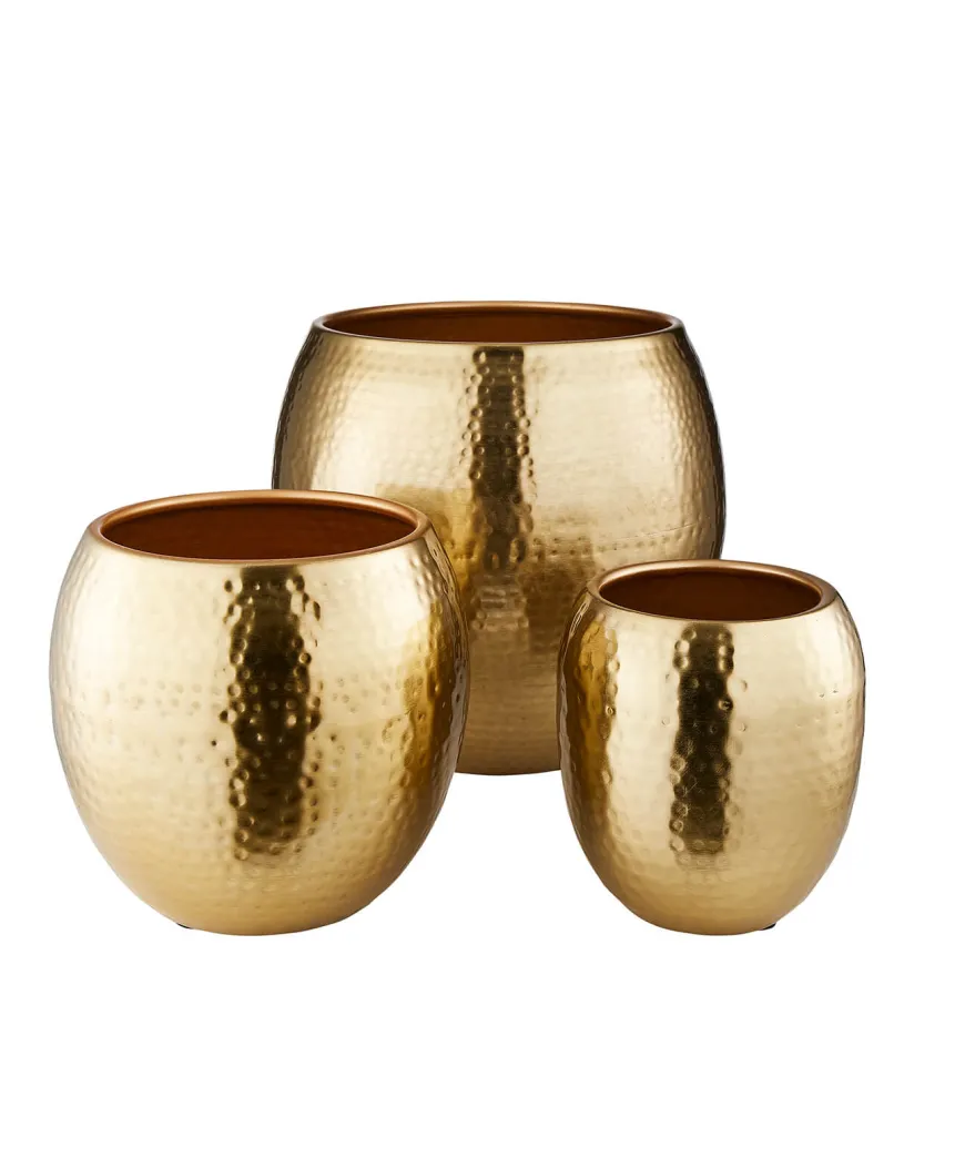 Set Of 3 Statement Gold Hammered Planters
