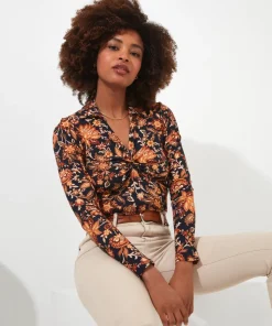 Twist Front Printed Jersey Top
