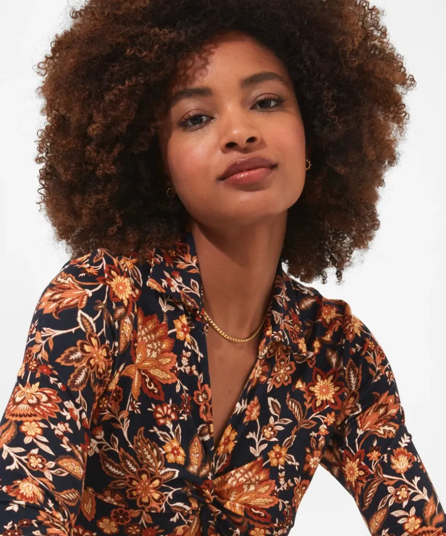 Twist Front Printed Jersey Top
